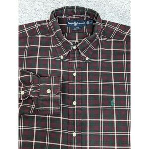 Vtg Ralph Lauren Blaire Button Flannel Shirt Maroon Tartan Plaid XL Preppy Y2K